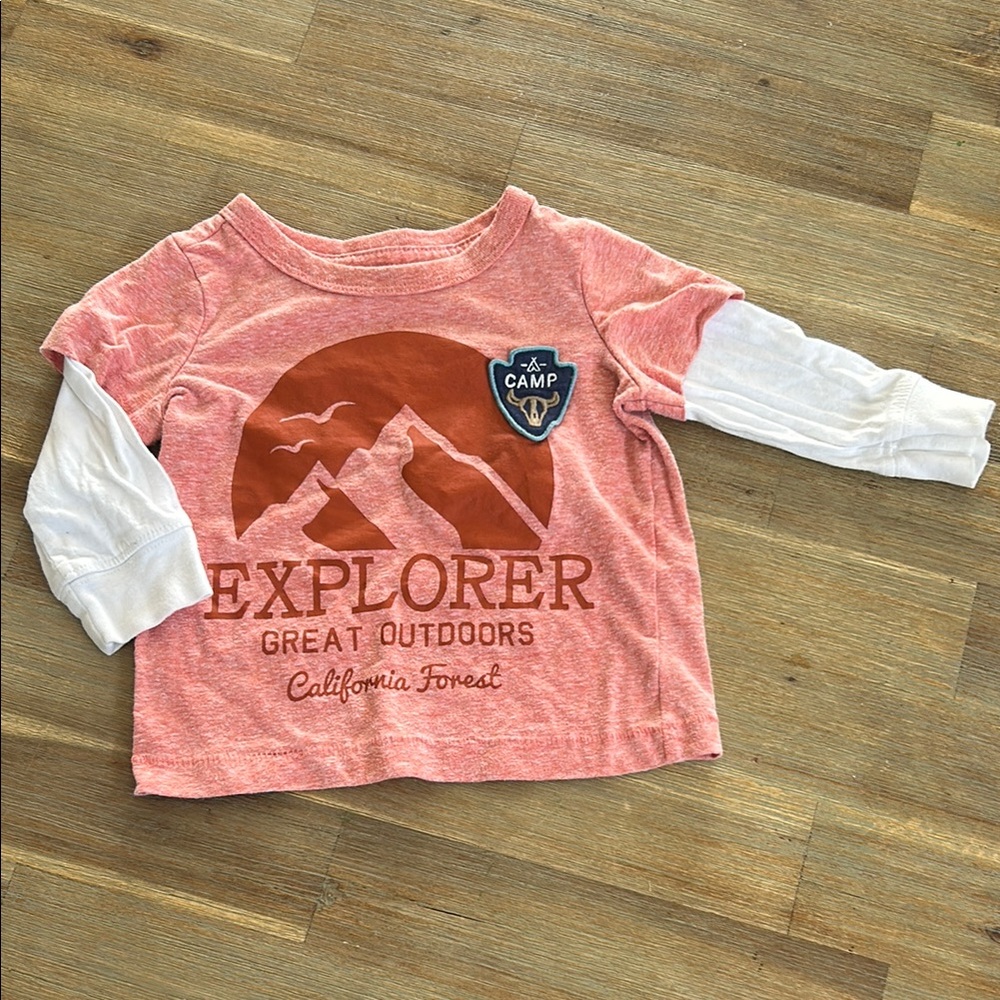 Carter's Pink and White Long Sleeve Tee with Explorer Graphic